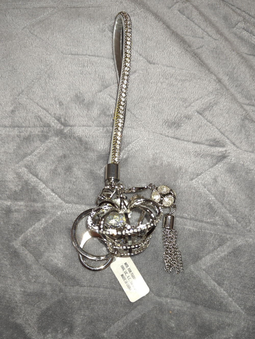 Silver Crystal Crown Wristlet Keychain Charm